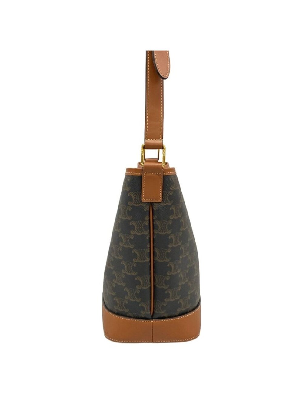 Celine Shoulder Bag Triomphe Canvas Small Bucket Black Brown Leather - Picture 2 of 15
